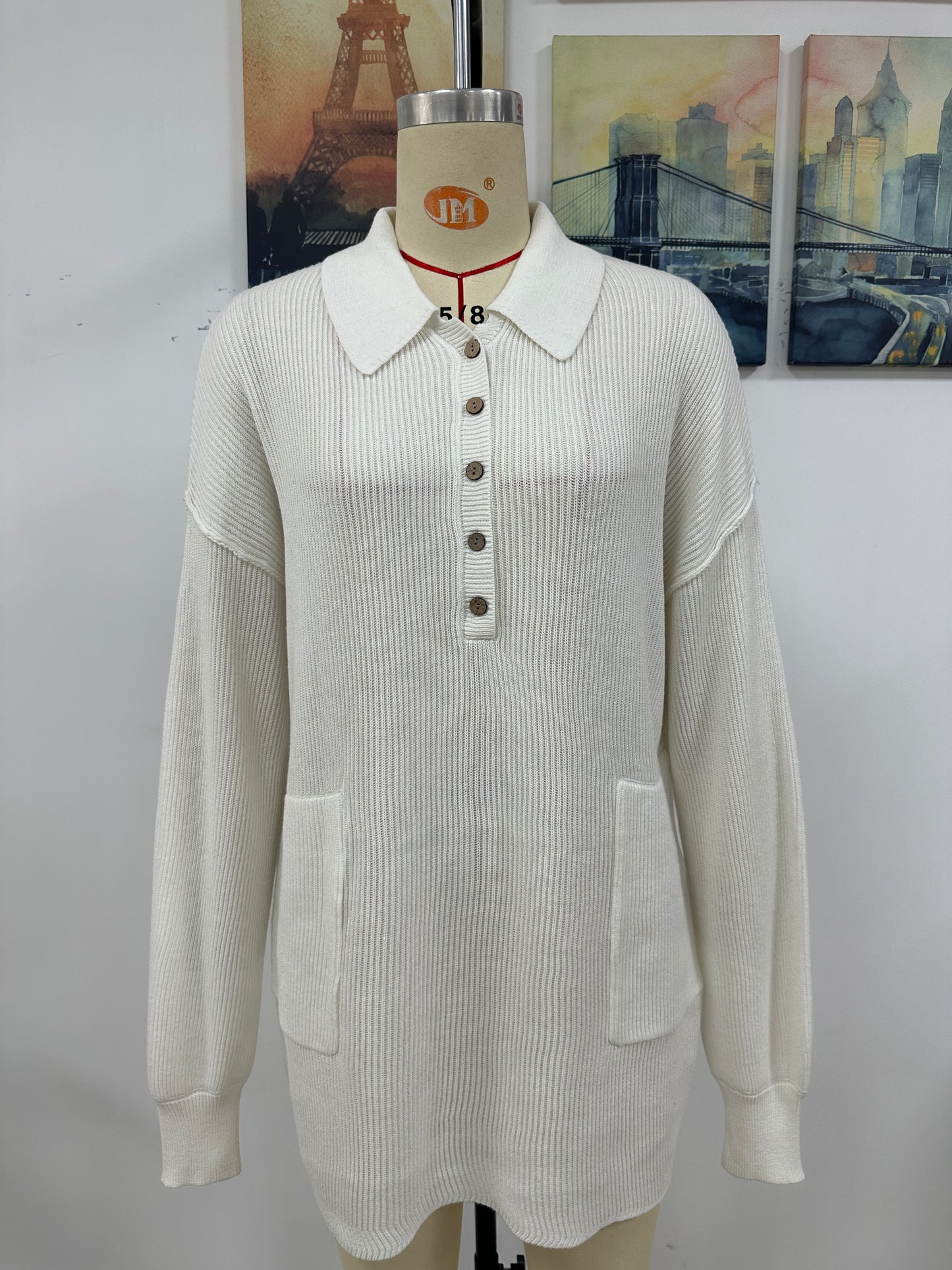 BamBam Autumn And Winter Women's Solid Color Turndown Collar Button Knitting Shirt Loose Sweater Women - BamBam