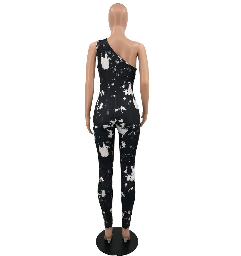 BamBam Women's Fashion Casual Beveled Paint Print Sexy Jumpsuit - BamBam Clothing