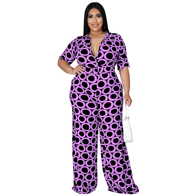 BamBam Plus Size Women's Fashion Holidays Casual Print Multicolor Jumpsuit - BamBam Clothing