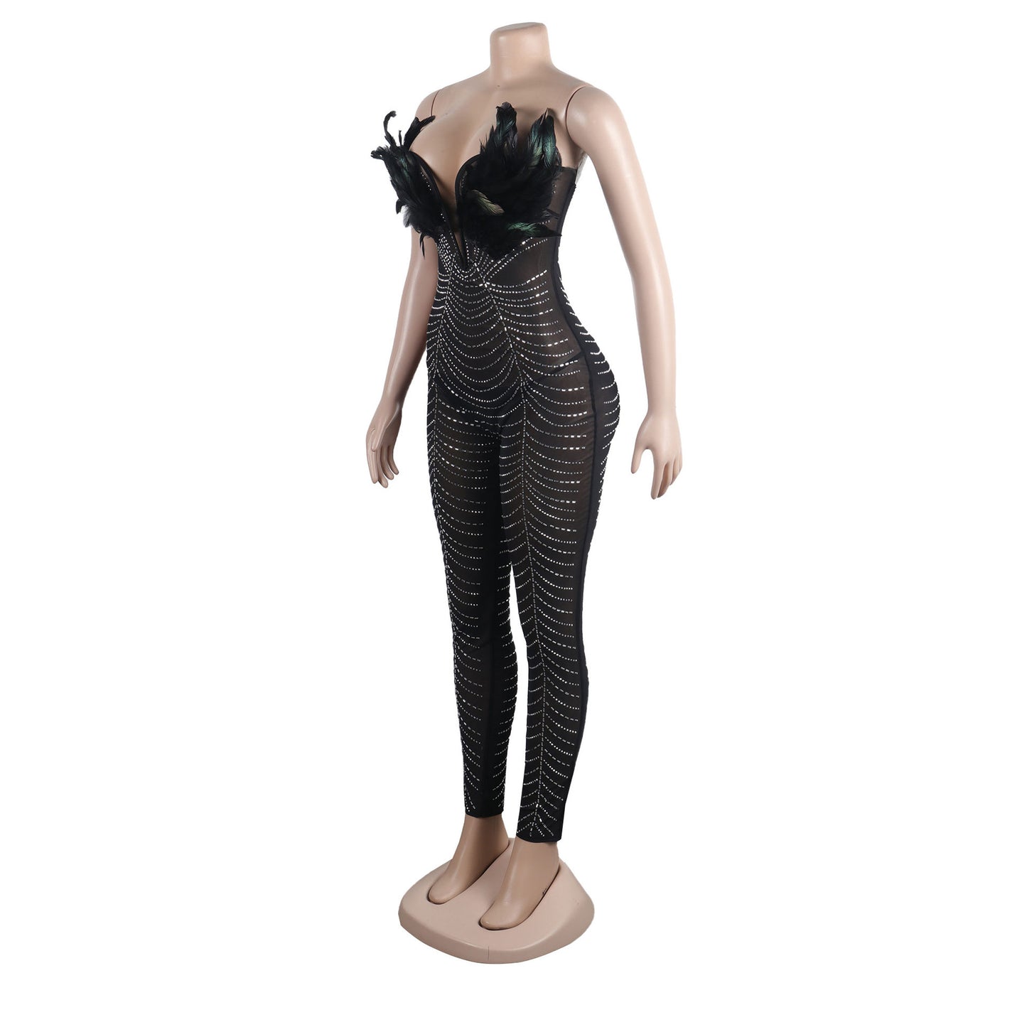 BamBam Women Sexy Feather Beaded Sleeveless Jumpsuit - BamBam Clothing