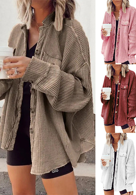 Autumn Jacket Fashion Casual Turndown Collar Pocket Patchwork Irregular Shirt Women