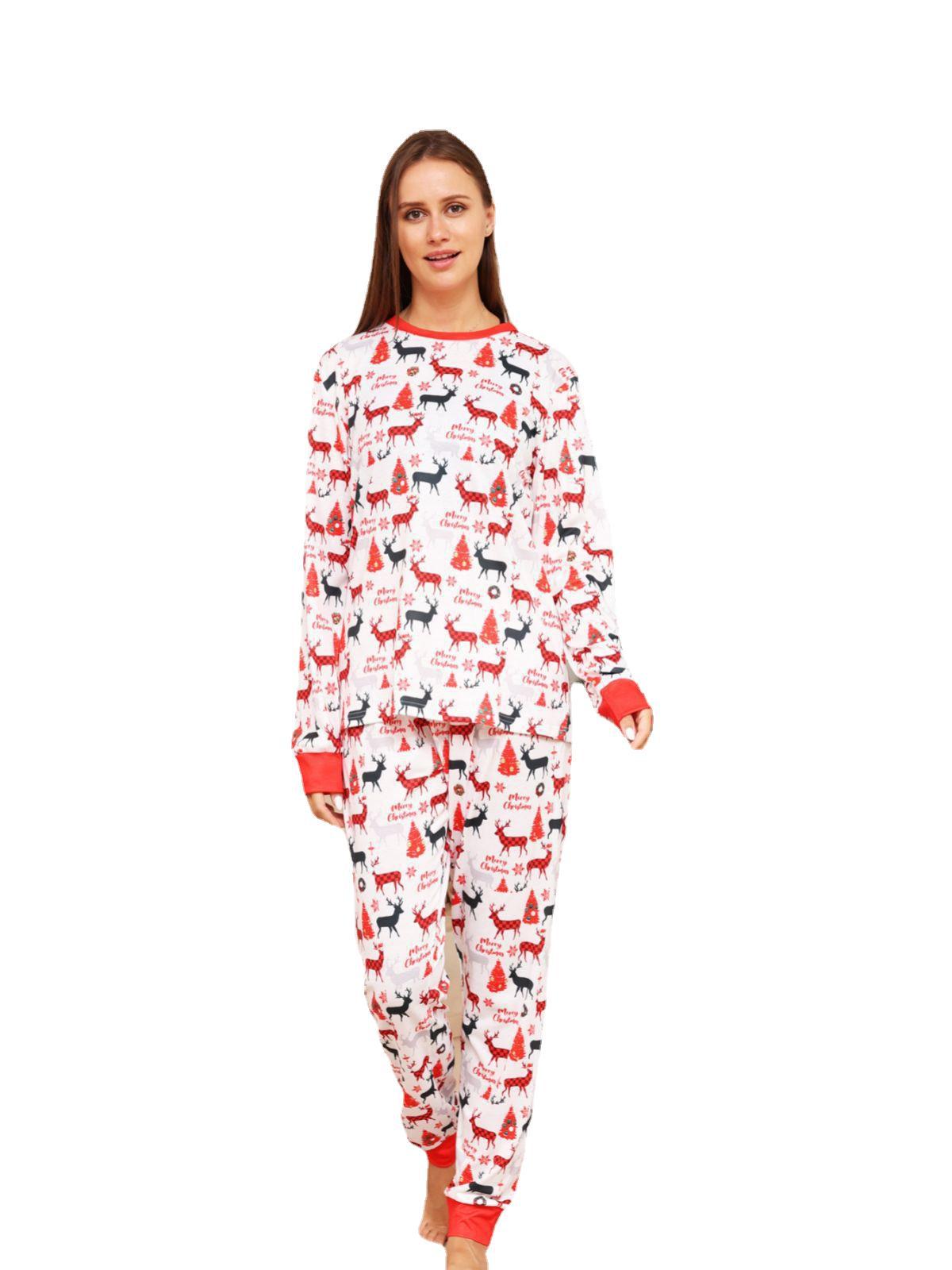 BamBam Christmas Family Wear Letter Cartoon Deer Printed Home Clothes Pajama Two-piece Set - BamBam