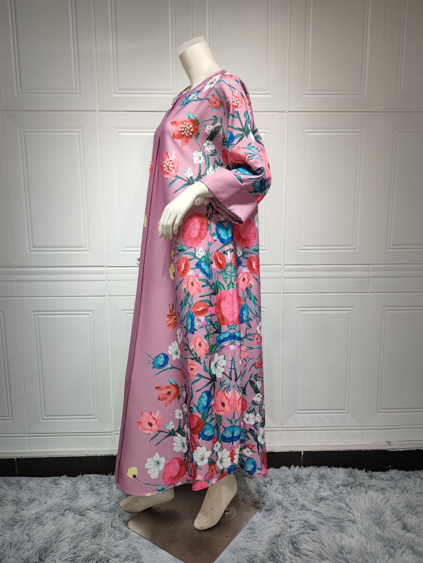 BamBam Muslim Robe Fashion Luxury Diamond Positioning Print Arabian Ladies Dress - BamBam