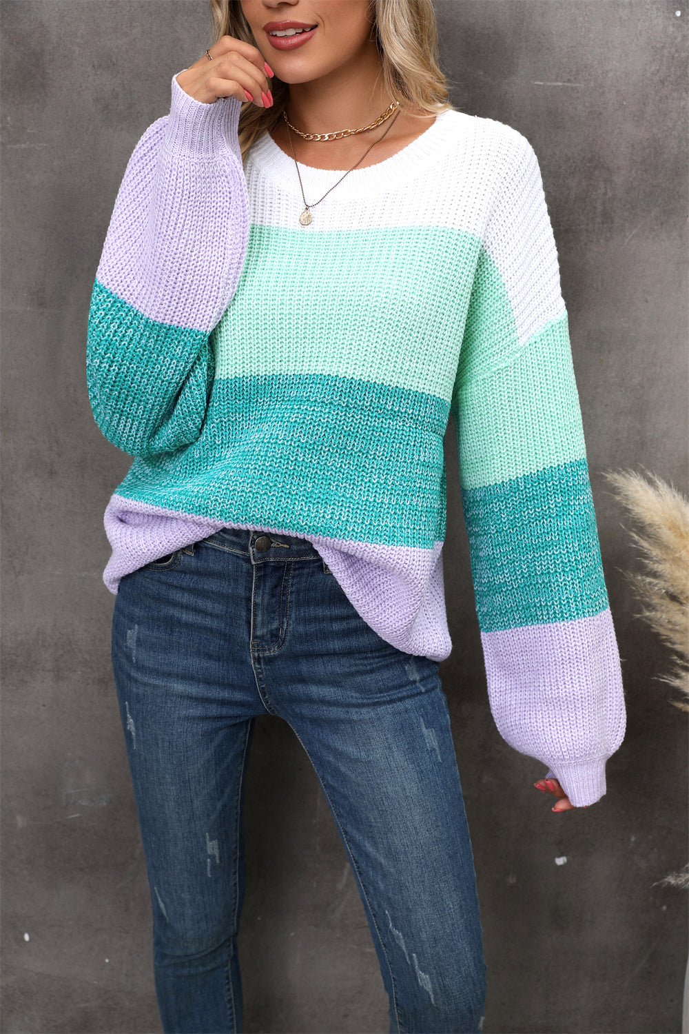 BamBam Autumn/Winter Patchwork Contrast Color Plus Size Loose Pullover Knitting Shirt - BamBam