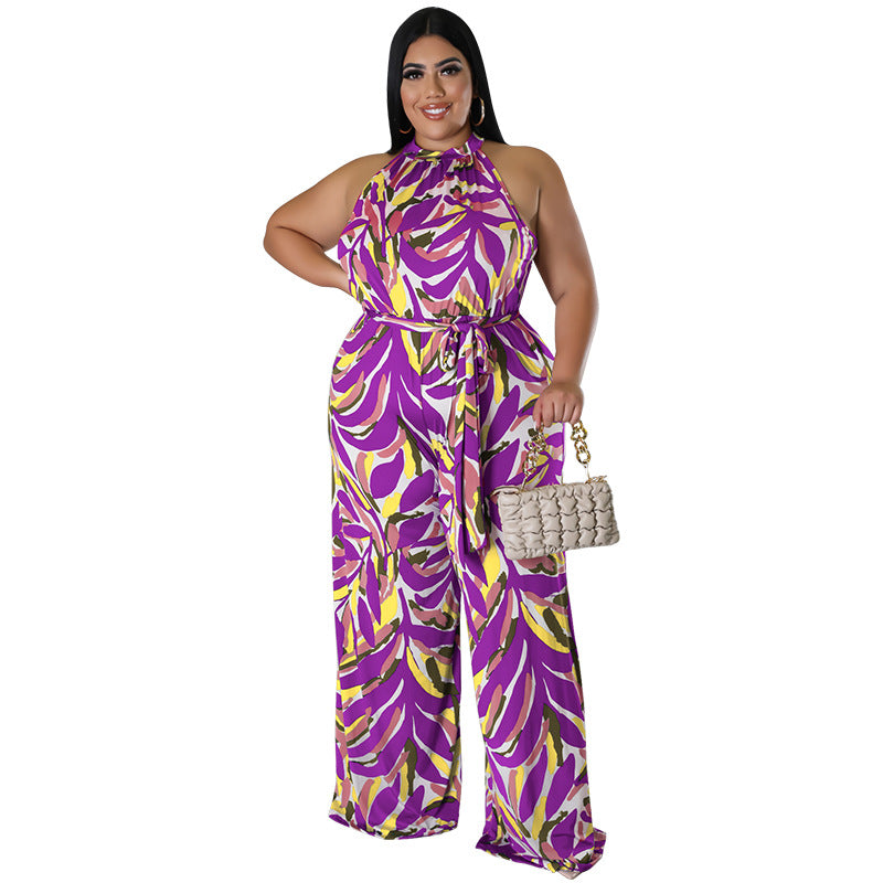 BamBam Plus Size Women's Fashion Holidays Casual Print Multicolor Jumpsuit - BamBam Clothing