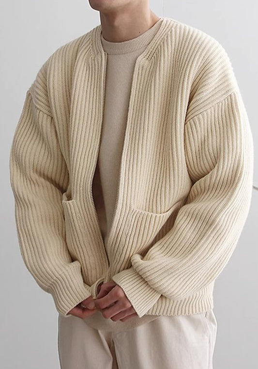 Men's Casual Solid Round Neck Knitting Cardigan Jacket