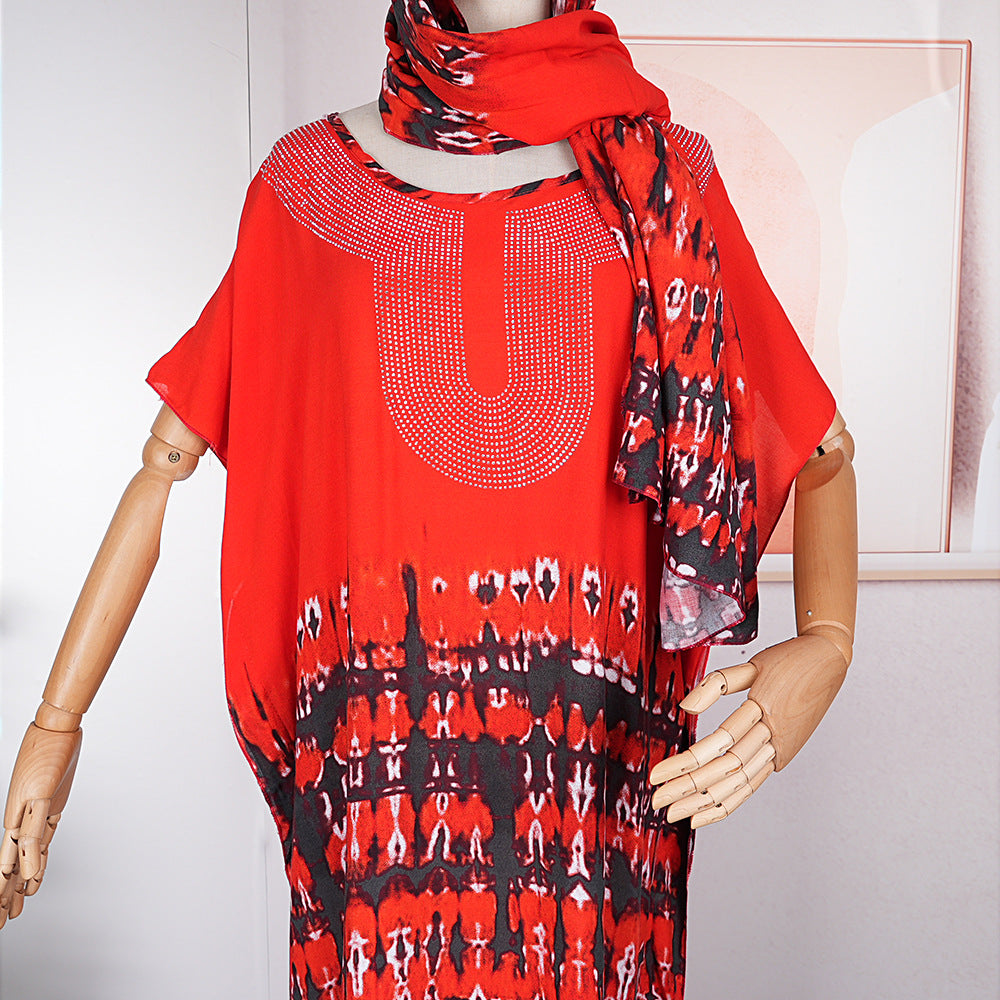 BamBam Muslim Plus Size African Women Dress with Hijab - BamBam