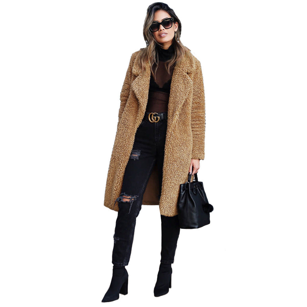 BamBam Autumn And Winter Long-Sleeved Turndown Collar Women's Plush Long Coat - BamBam Clothing