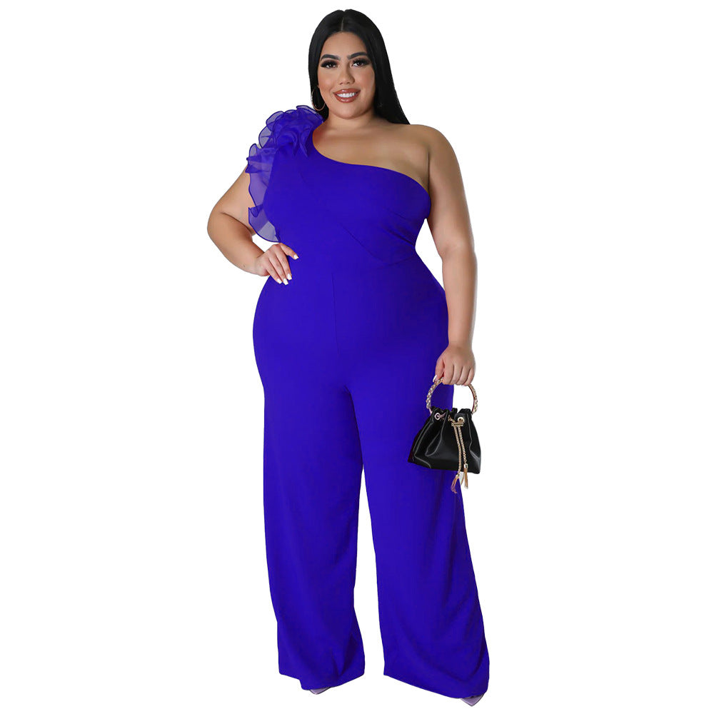 BamBam Plus Size Ladies One Shoulder Mesh Wide Leg Pants - BamBam Clothing