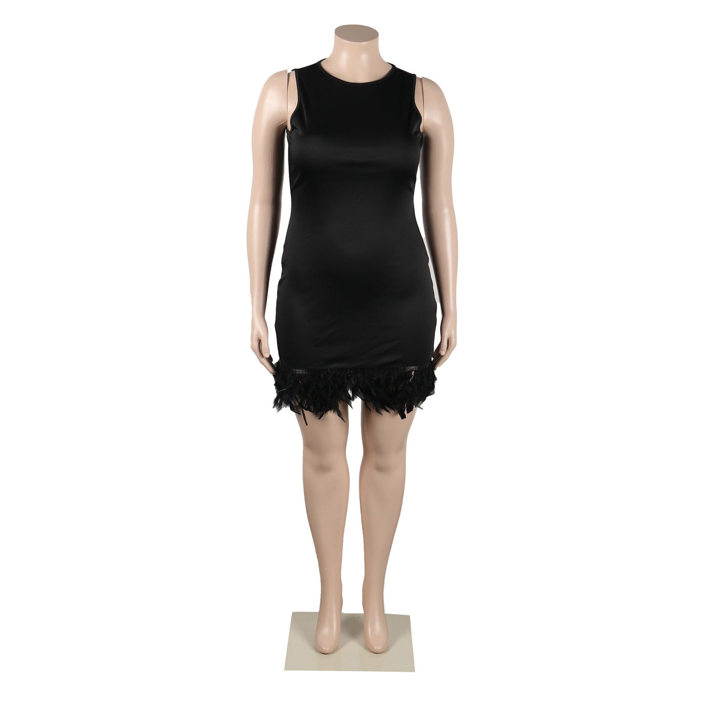 BamBam Women Casual Solid Sleeveless Feather Bodycon Dress - BamBam Clothing