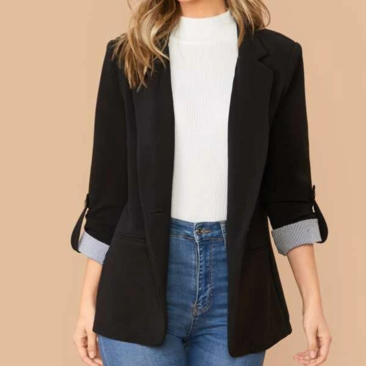 BamBam Autumn And Winter Fashion Patchwork Turndown Collar Slim Chic Blazer - BamBam Clothing