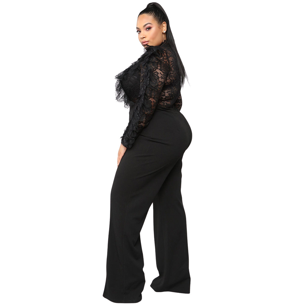 BamBam Women's autumn and winter lace fringed trousers See-Through sexy Jumpsuit - BamBam Clothing