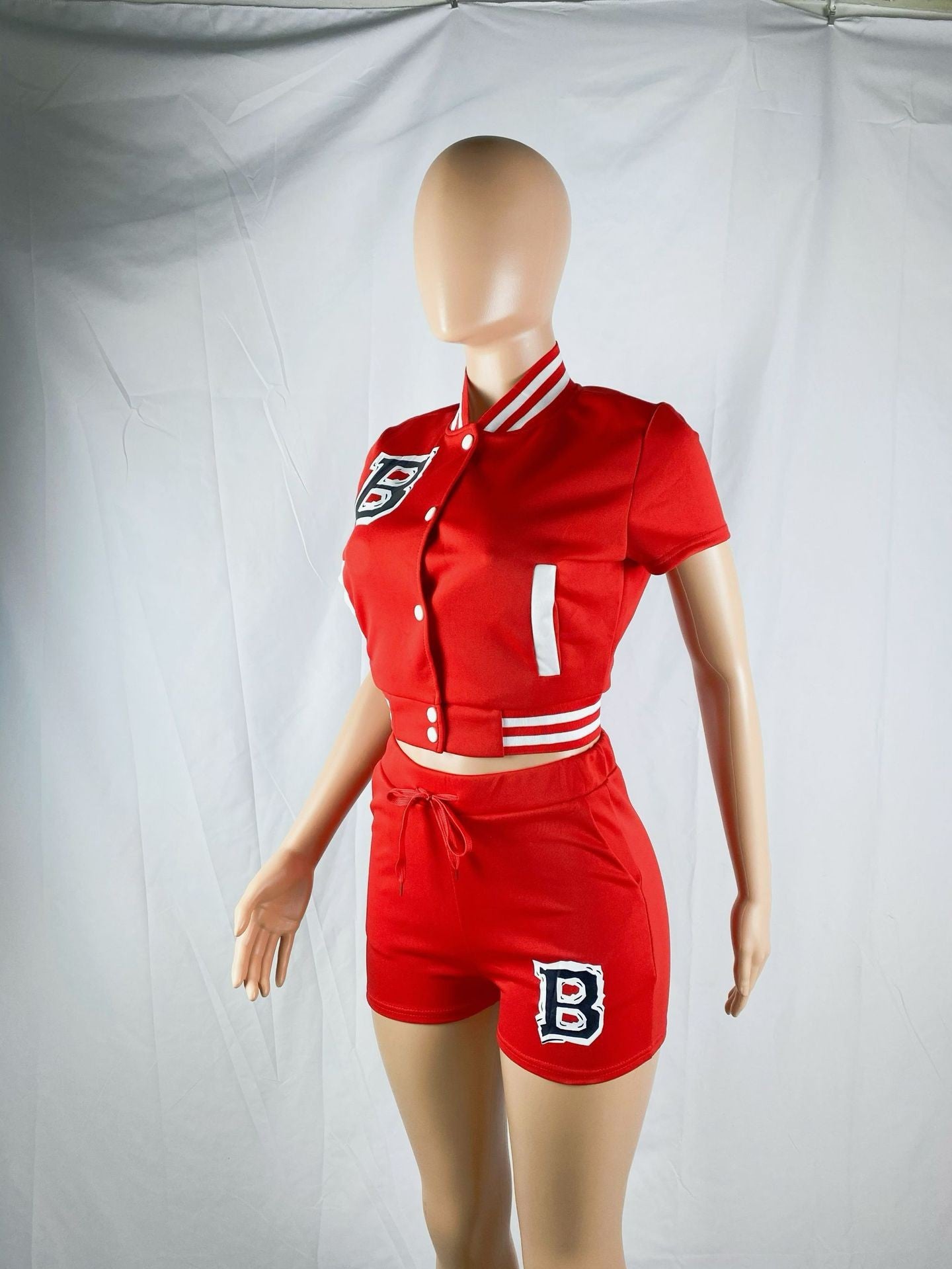 BamBam Women Baseball Print Short Sleeve Top And Shorts Two-Piece Set - BamBam