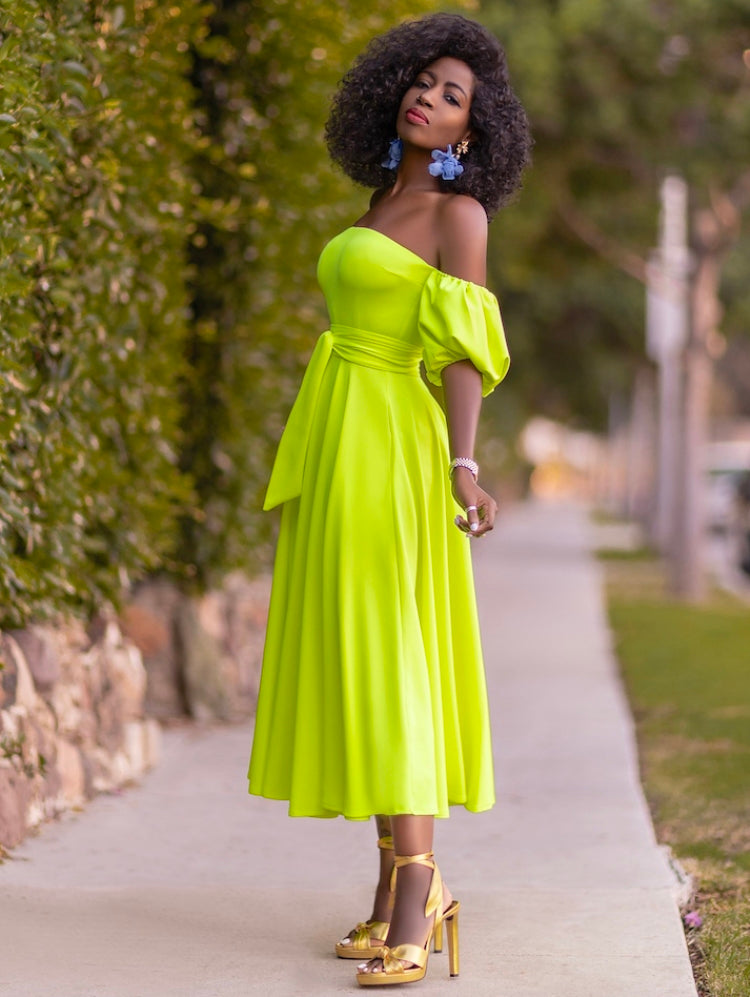 BamBam Summer Neon Green Strapless Elegant Long Dress - BamBam Clothing