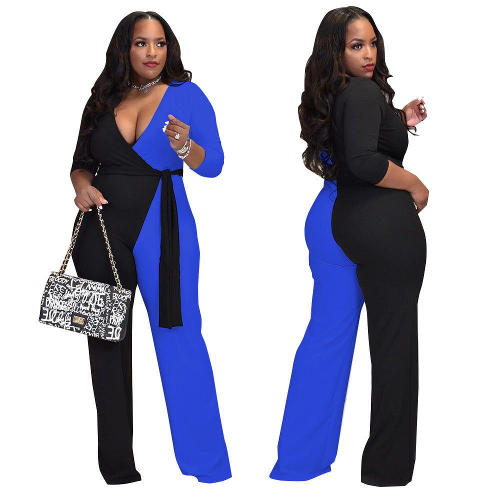 BamBam Plus Size Women's Fashion Sexy Contrast Color Jumpsuit - BamBam Clothing