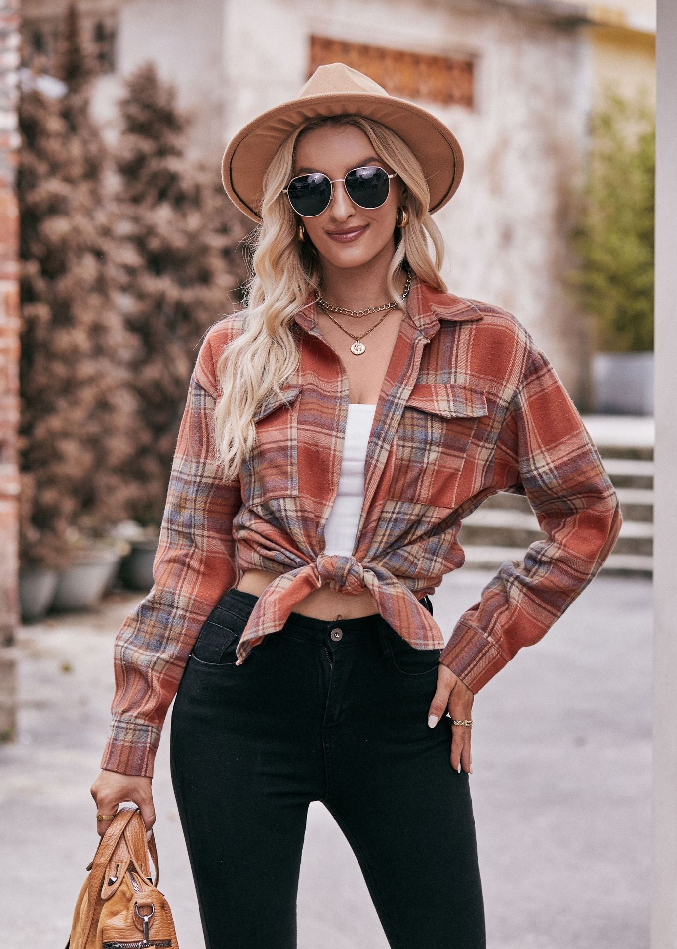 BamBam Women Casual oversize loose plaid shirt - BamBam