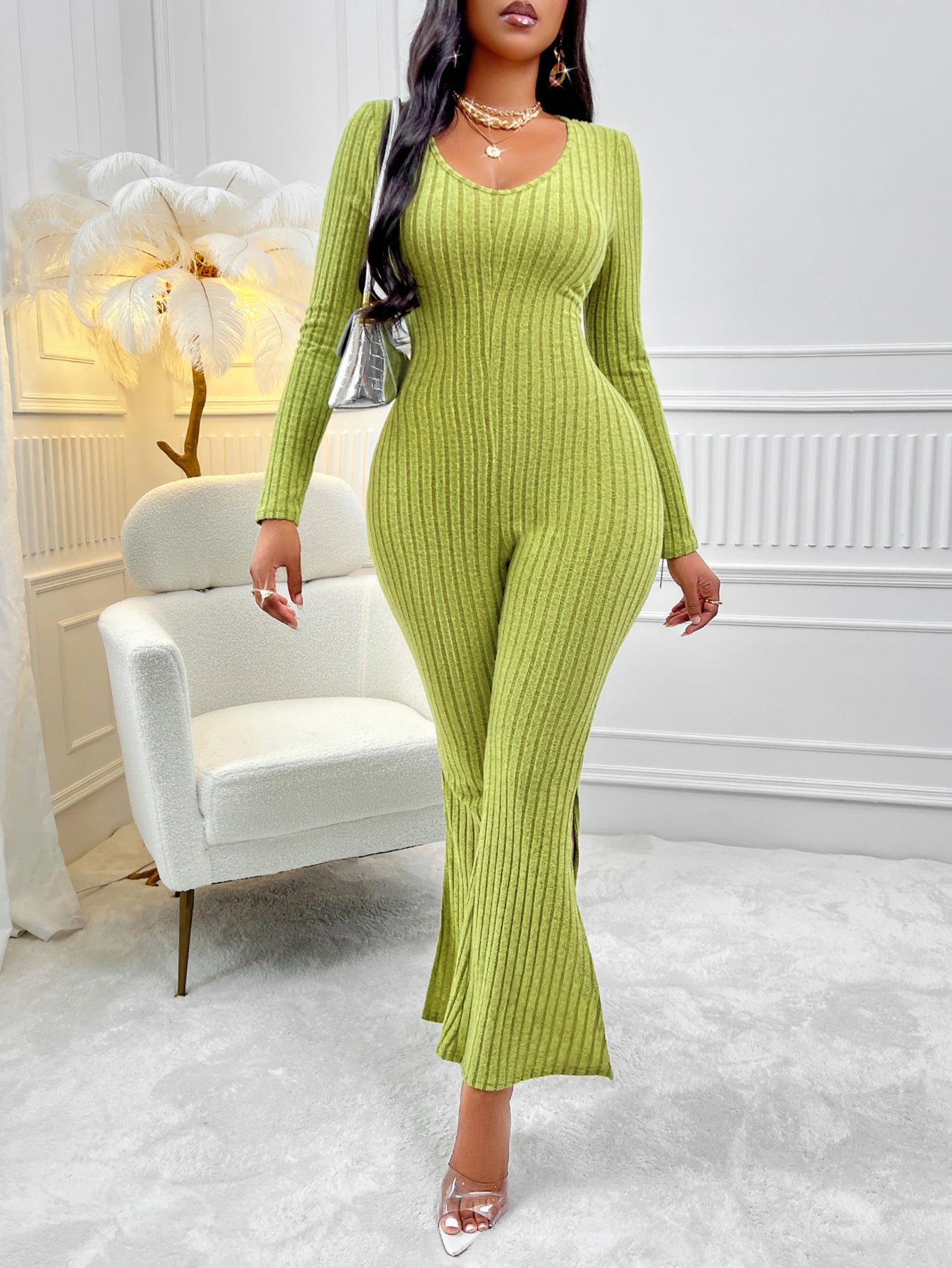 BamBam Women Fall/Winter Solid Round Neck Long Sleeve Jumpsuit - BamBam Clothing