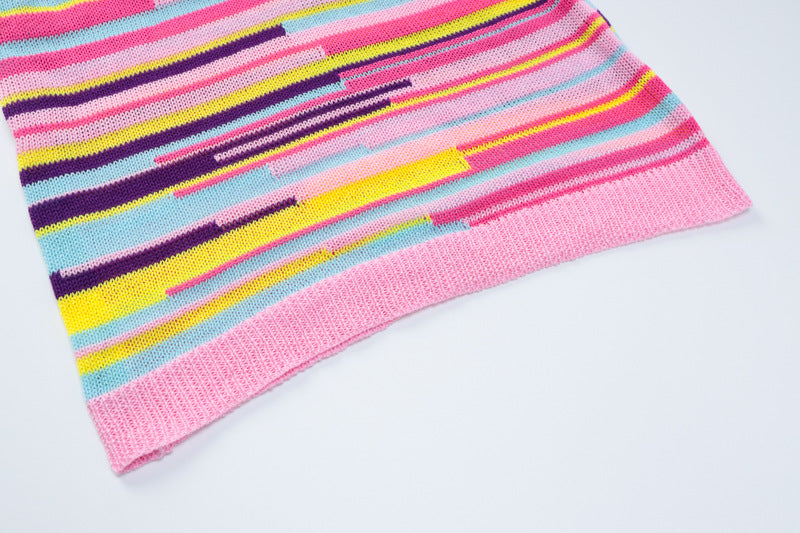 BamBam Women's Summer Print Tie Halter V-Neck Low Back Knitting Dress - BamBam