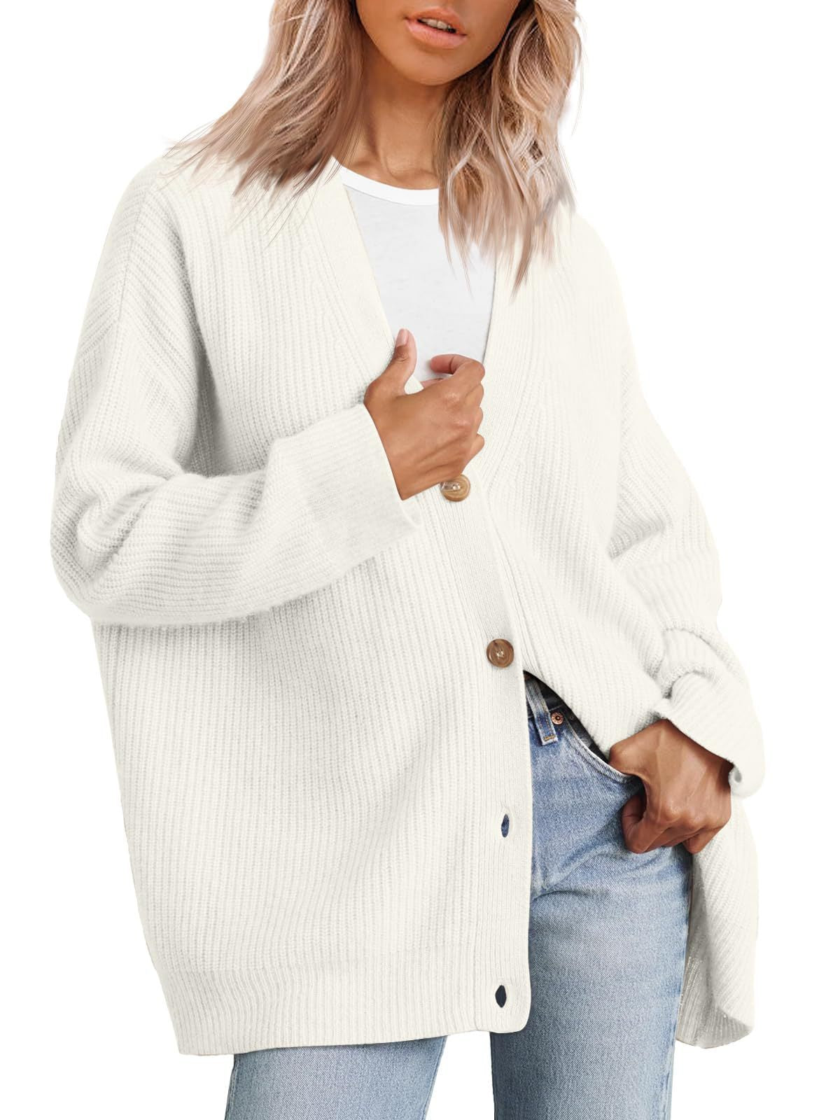 BamBam Knitting Cardigan Women's Button V-Neck Solid Color Sweater For Women - BamBam