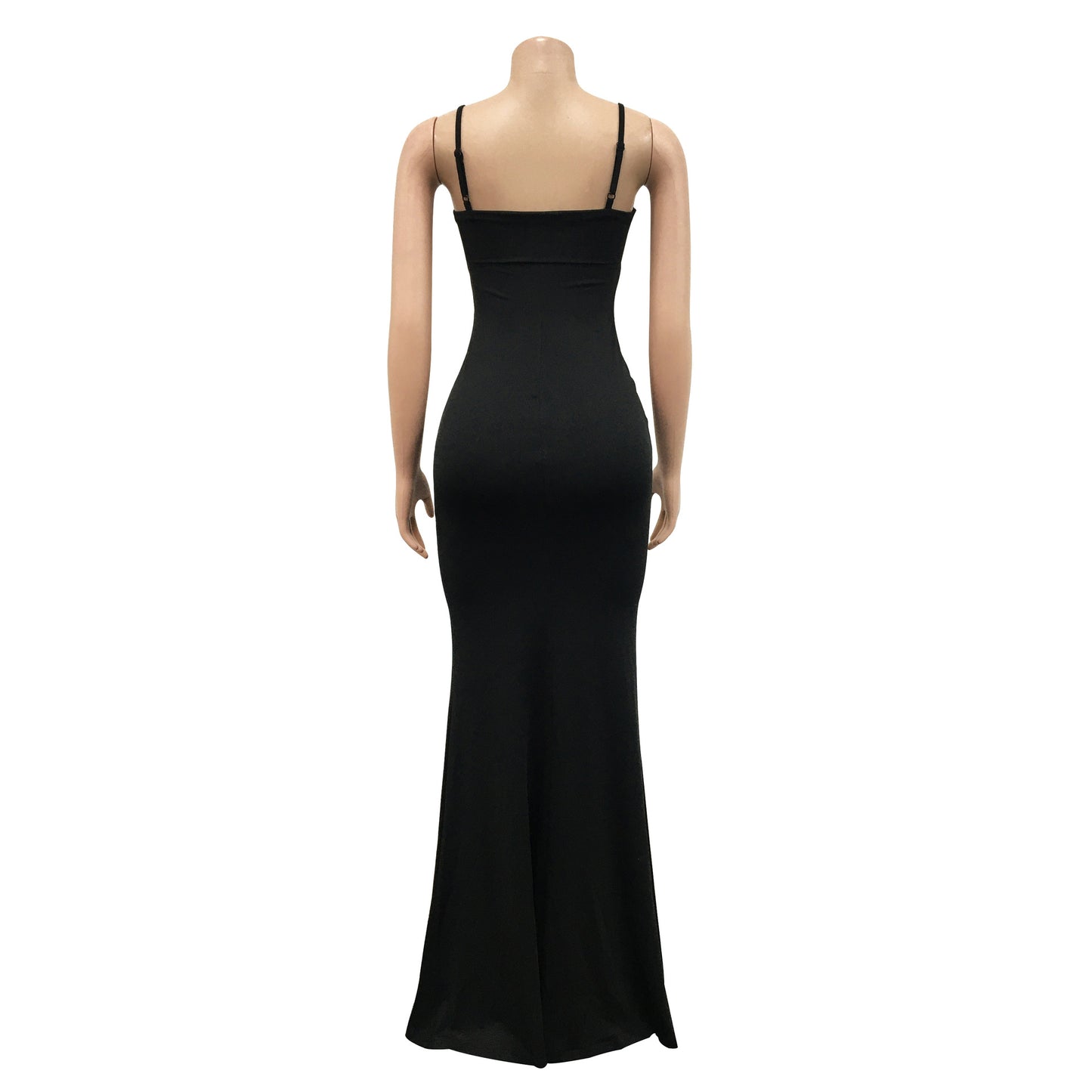 BamBam Fashion Women'S Solid Color Strap Pleated Wrap Chest Slit Evening Dress - BamBam Clothing