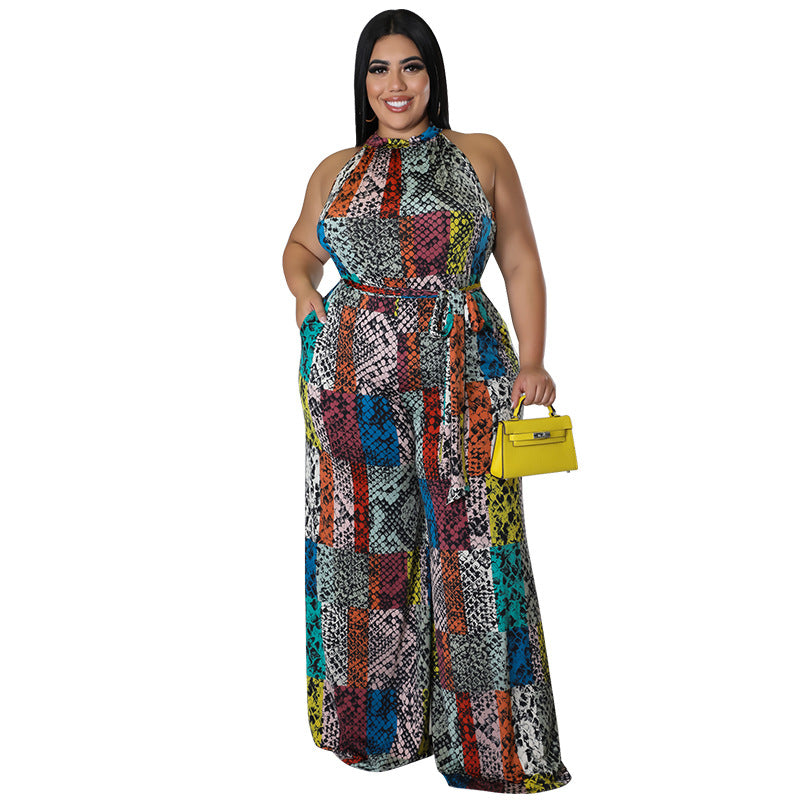 BamBam Plus Size Women's Fashion Holidays Casual Print Multicolor Jumpsuit - BamBam Clothing