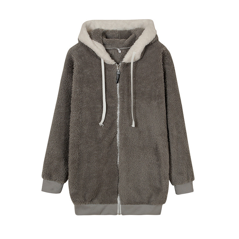 BamBam Autumn And Winter Loose Fleece Zipper Hooded Jacket - BamBam