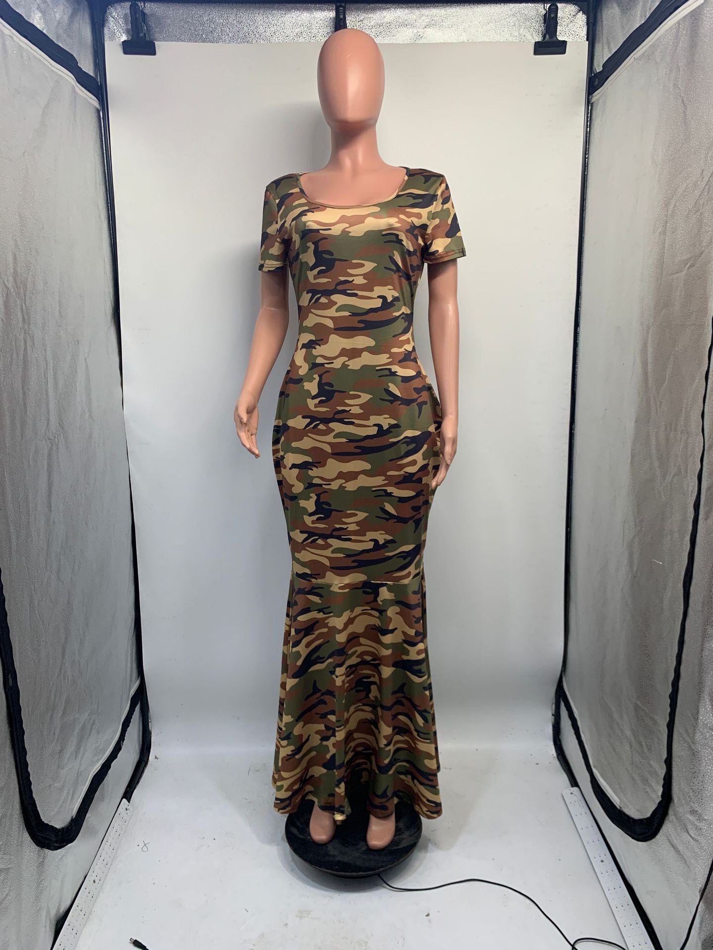 BamBam Plus Size Women Camouflage Print Short Sleeve Dress - BamBam