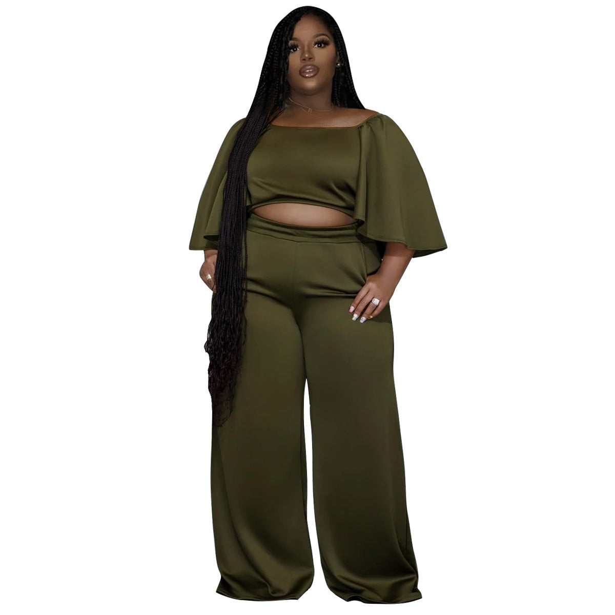 BamBam Plus Size Women Summer Short Sleeve Top and Pants Casual Two-Piece Set - BamBam