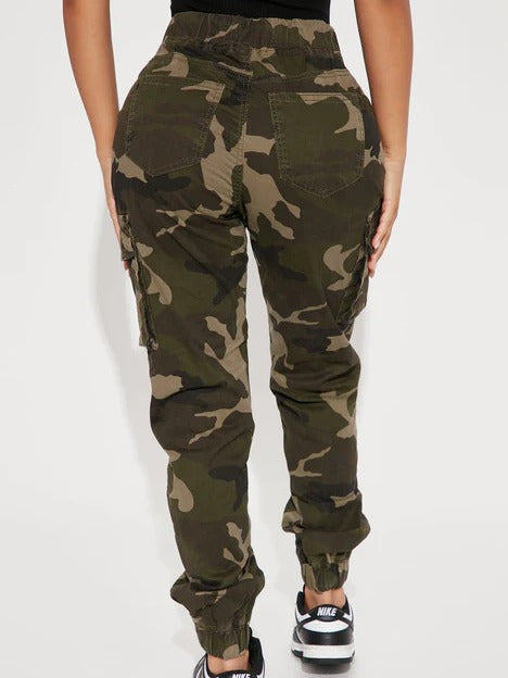 BamBam Women's Fashion Washed Camo Comfort Casual Multi-Pocket Denim Cargo Pants - BamBam