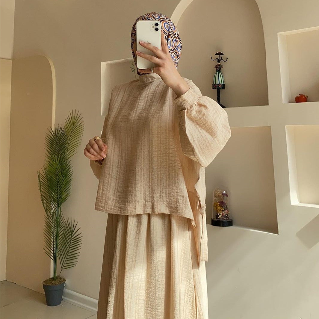 BamBam Women Muslim Arabic long-sleeved shirt and skirt two-piece set - BamBam
