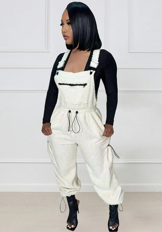 Casual Women's Loose Fashionable Drawstring Overalls Jumpsuit