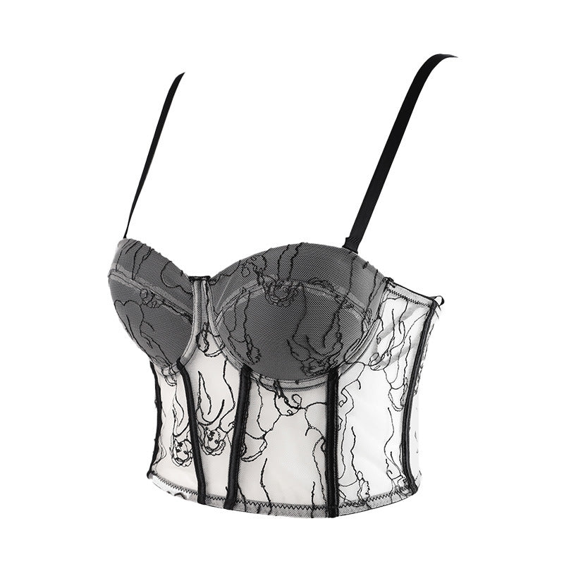 BamBam Beauty Straps See-Through Sexy Top With Gathered Fishbone - BamBam