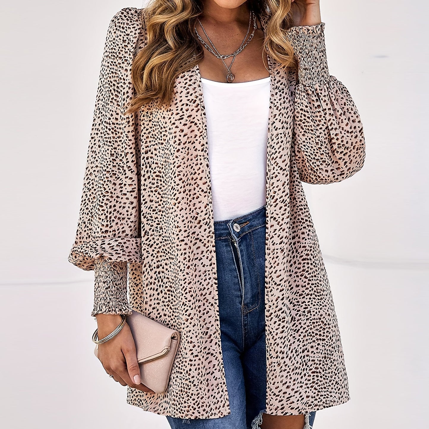 BamBam Plus Size Women French Leopard Print Cardigan Jacket - BamBam