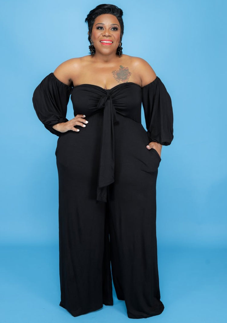 BamBam Fall Plus Size Black Off Shoulder Loose Jumpsuit - BamBam Clothing