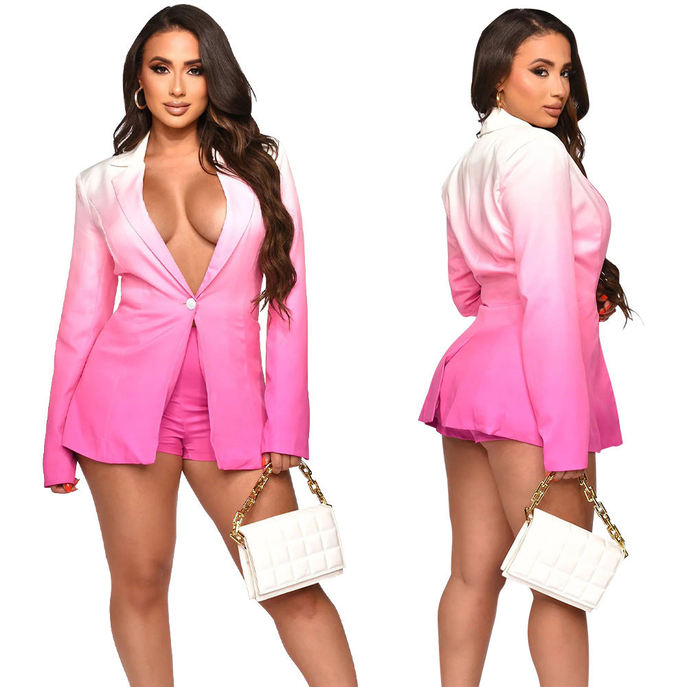 BamBam Shawl Collar Suit Long Sleeve Shorts Gradient Suit - BamBam Clothing