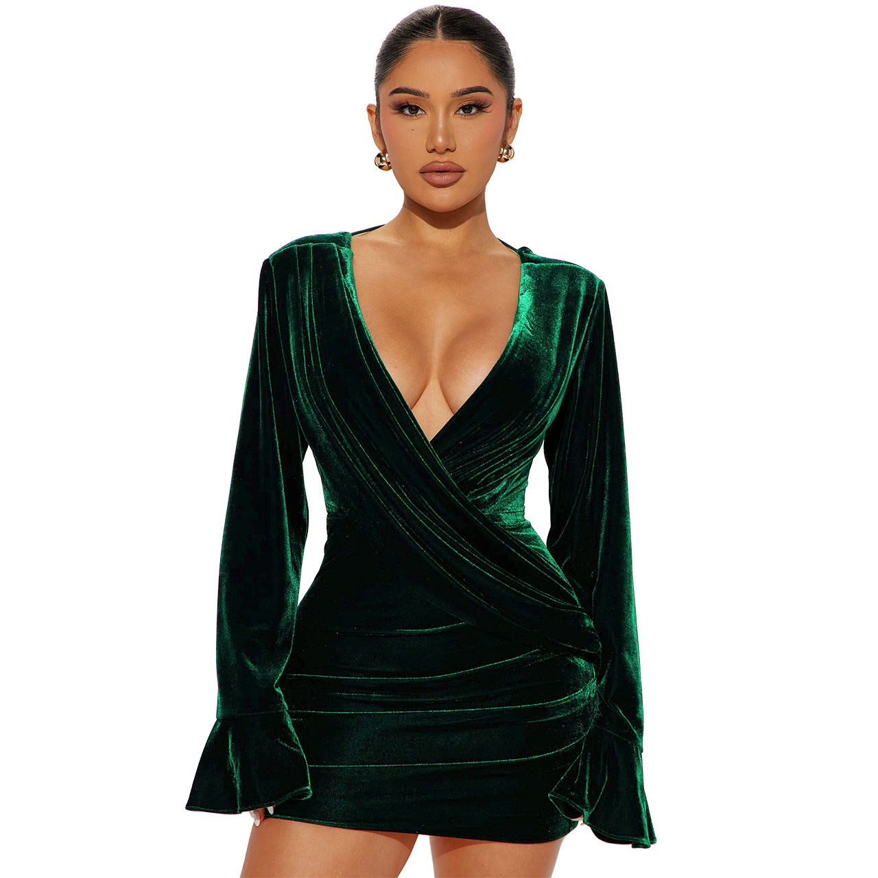 BamBam Women's Velvet V-Neck Low Back Sexy Bodycon Evening Ladies Dress - BamBam Clothing