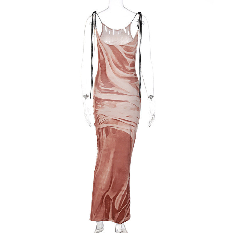 BamBam Fashion Body Print Strap Long Dress - BamBam