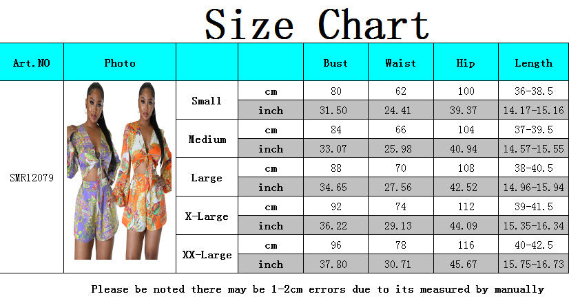 BamBam Sexy And Fashionable Print Long-Sleeved Women's Top Shorts Two-Piece Set - BamBam