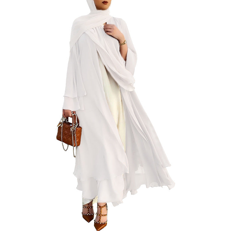 BamBam Muslim Solid Color Cardigan Feminine Flowing Chiffon Plus Size Women's Dress - BamBam