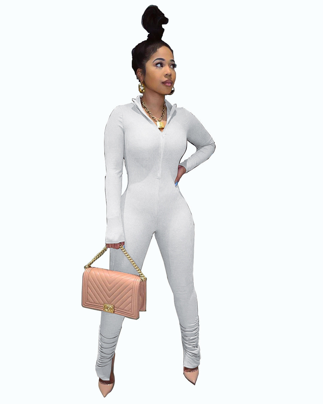 BamBam Fashion Women's Clothing Solid Long Sleeve Slim Fitted Jumpsuit - BamBam Clothing