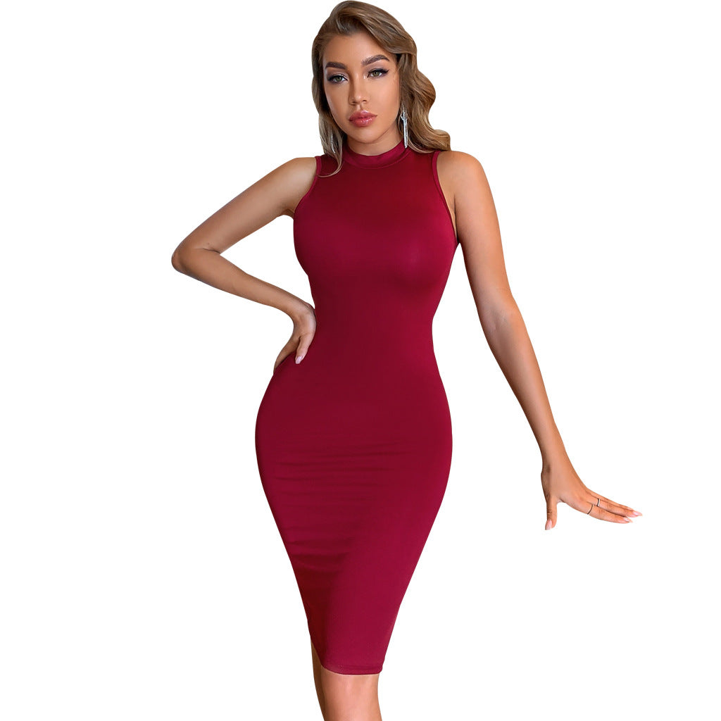 BamBam Women's Sexy Solid Round Neck Dress - BamBam Clothing