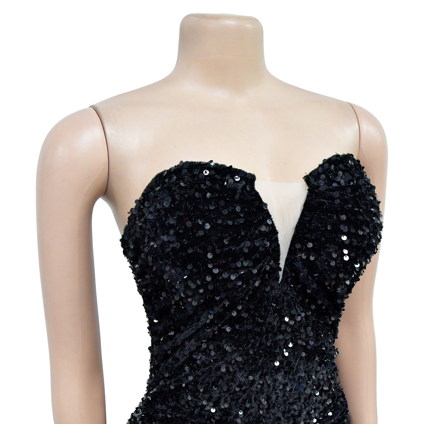 BamBam Women Solid Strapless Backless Sequin Feather Dress - BamBam Clothing Clothing