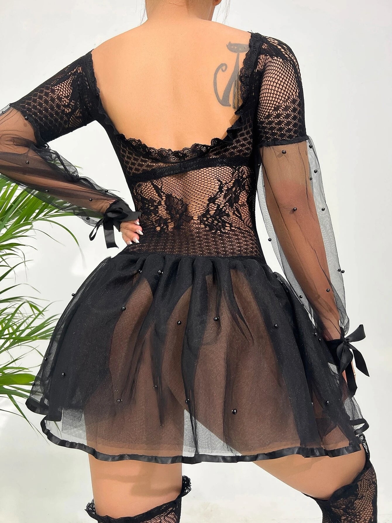 BamBam Sexy Black Mesh Lace See Through Midnight Skirt - BamBam