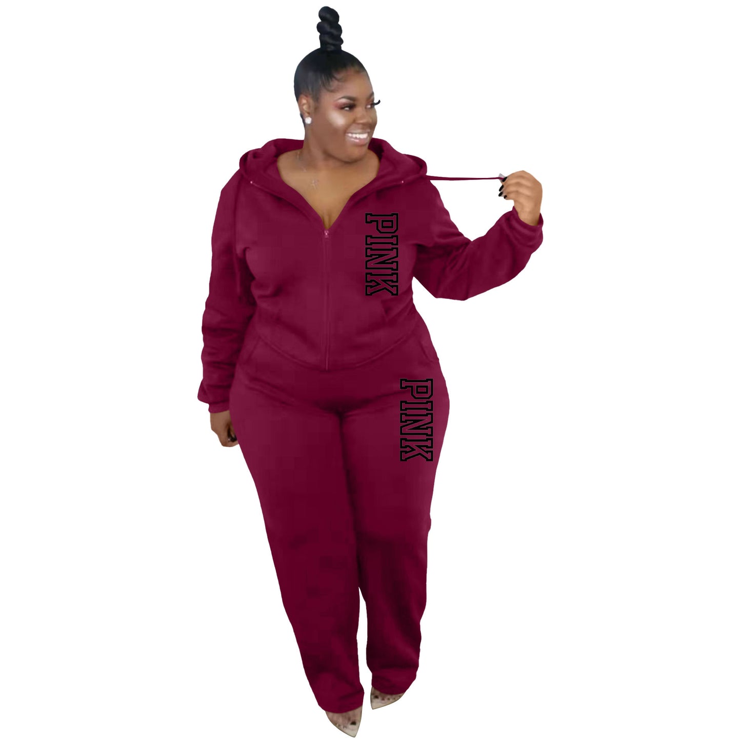 BamBam Plus Size Women Casual Solid Hoodies and pant two-piece set - BamBam