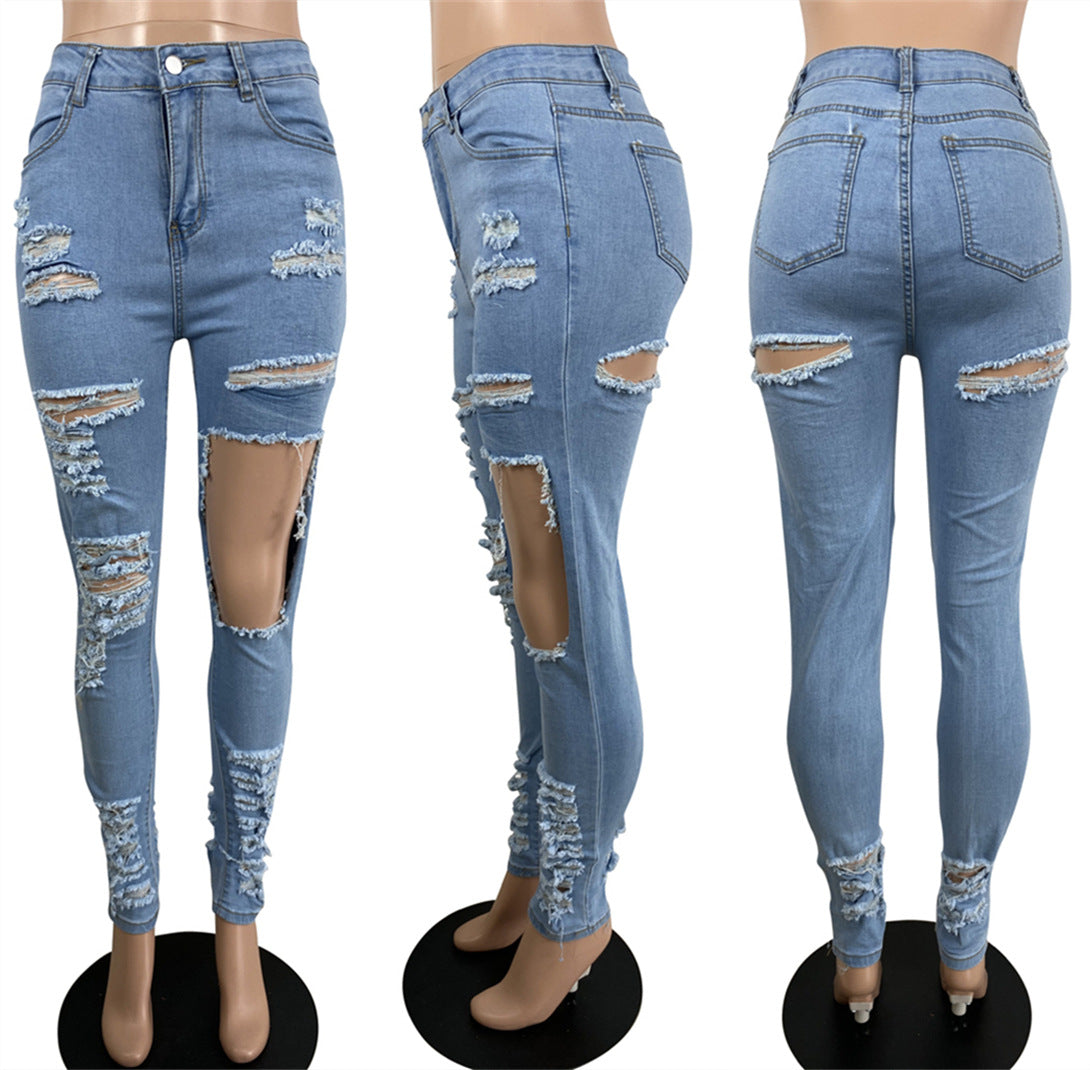 BamBam Women Style Ripped Stretch Denim Pants - BamBam