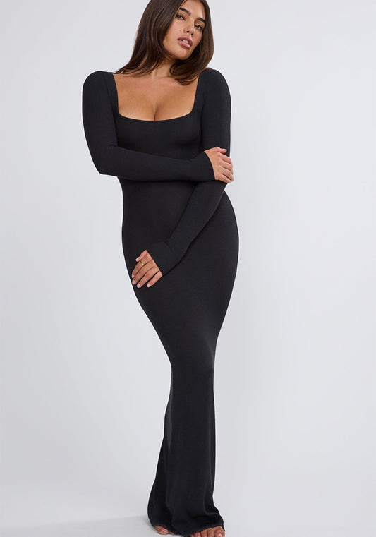 Women Long Sleeve Ribbed Dress