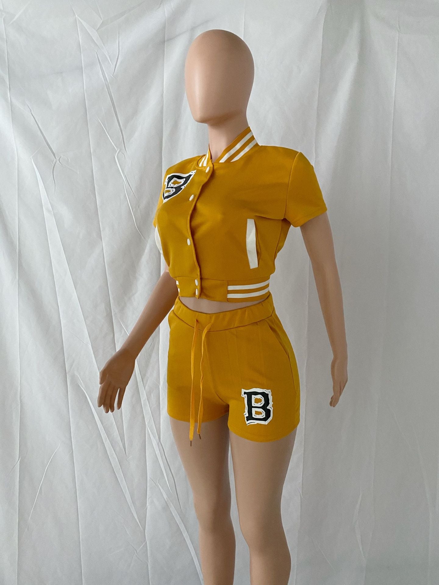 BamBam Women Baseball Print Short Sleeve Top And Shorts Two-Piece Set - BamBam