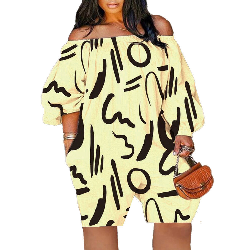 BamBam Sexy Casual Print Off Shoulder Plus Size Jumpsuit - BamBam Clothing