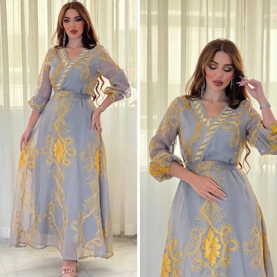 BamBam Muslim Arabic Women Beaded Mesh Embroidered Night Gown - BamBam