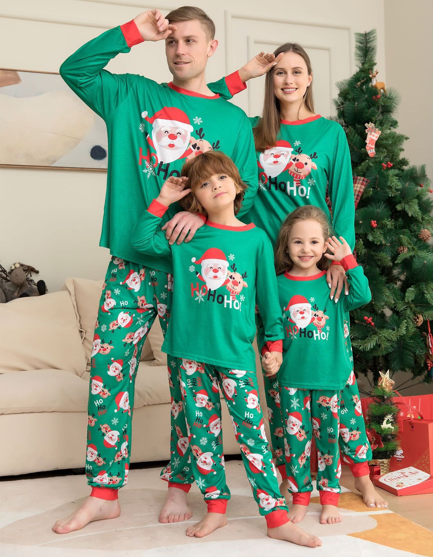 BamBam Christmas Family Wear Santa Print Printed Home Clothes Pajama Two-piece Set - BamBam